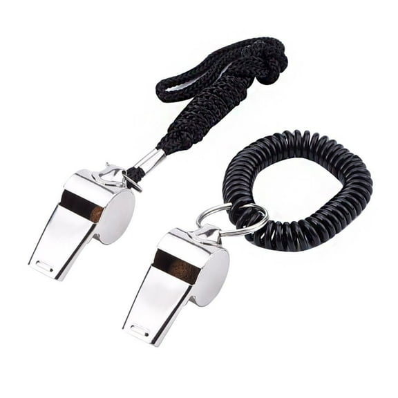 2-Pack Metal Referee Whistles with Black Lanyards High-Decibel, Durable Whistles for Football, Soccer, Sports & Emergency Survival TIKA