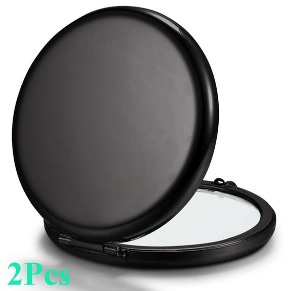 2 Pack Metal Shell Compact Face Mirror, 2.5" Double-Sided 1X/2X Magnifying Purse Pocket Makeup Mirrors Mini Round Mirrors