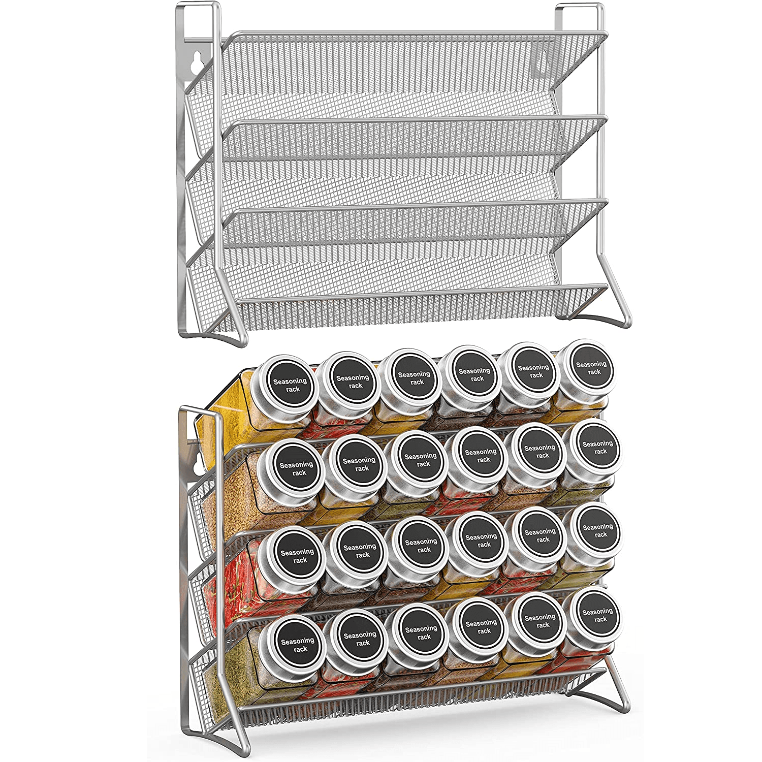 2 Pack Metal Spice Organizer Rack Free Standing & Wall-Mount Seasoning Jars Shelf hold 24 Spice Jars for Kitchen,Silver - Walmart.com
