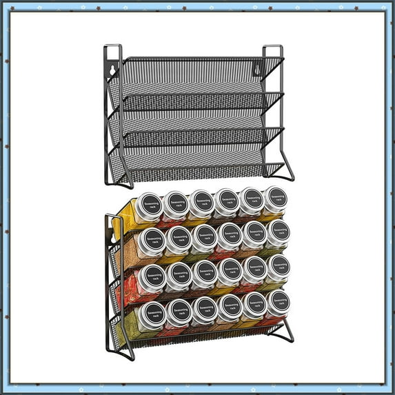 2 Pack Metal Spice Storage Rack Freestanding & Wall Mounted Spice Organizer hold 24 Spice Jars for Kitcehn Countertop in Black
