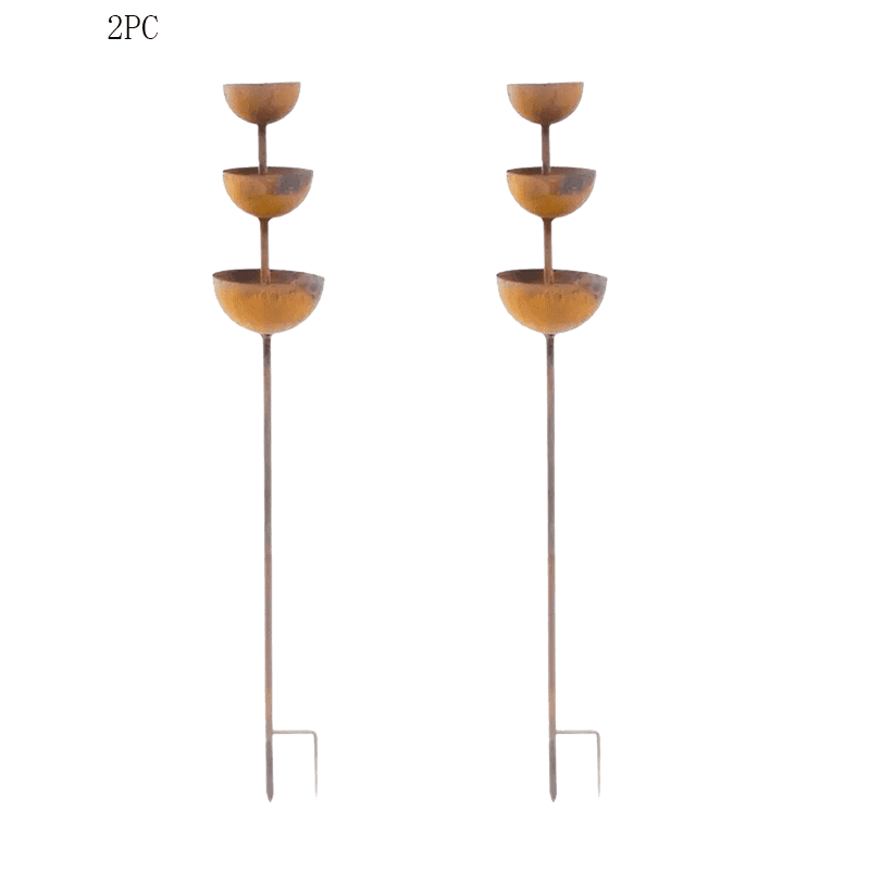2 Pack Metal Tiered Bird Bath Water Feeder Garden Stake Outdoor Yard Decor Rustic Patio Sculpture
