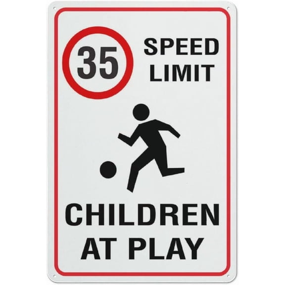 (2-Pack) Metal Tin Sign 35Km Speed Limit Children At Play Sign 12 X 8 Inch Rustproof Multicolor