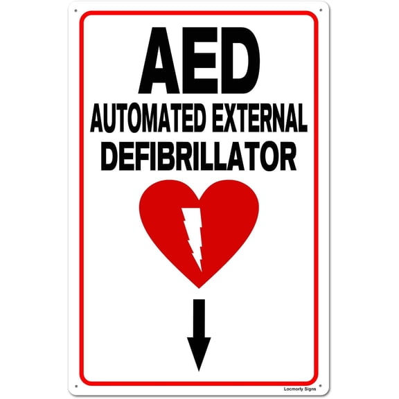 (2-Pack) Metal Tin Sign AED Sign, 8x12 Inch, Aluminum Safety Signage for the Workplace
