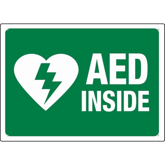 (2-Pack) Metal Tin Sign Aed Inside Green And White Large Warning Sign Home Kitchen Farm Garden Garage Wall Decor 12X8 Inch
