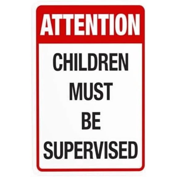 (2-Pack) Metal Tin Sign Attention Children Must Be Supervised Sign, Traffic Warning Sign, Pool Rules Security Metal Signs Street Wall Safety Caution Custom Decor 8 x 12 Inch