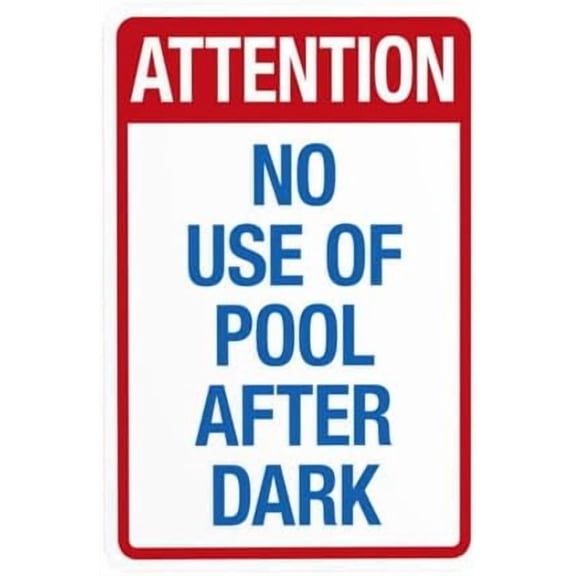 (2-Pack) Metal Tin Sign Attention No Use Of Pool After Dark Warning Sign, Pool Rules Signs for Home Business Outdoor Indoor Road Yard Garage Street Wall Caution Custom Decor 8 x 12 Inch
