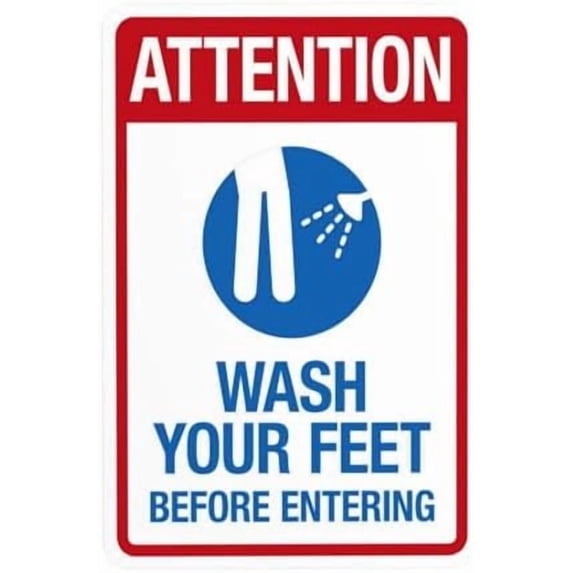 (2-Pack) Metal Tin Sign Attention Wash Your Feet Before Entering Warning Sign, Pool Rules Security Metal Signs for Home Busines Outdoor Indoor Road Yard Garage Street Wall Caution Decor 8 x 12 Inch