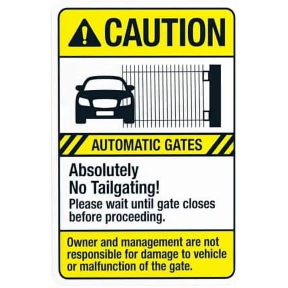 (2-Pack) Metal Tin Sign Automatic Gates No Tailgating Wait Until Gate Closes Before Proceeding Warning Sign, Gate Signs for Business Home Wall Caution Custom Decor 8 x 12 Inch
