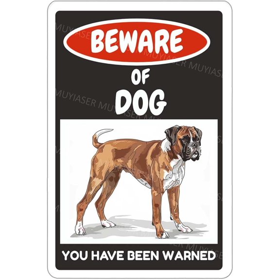 (2-Pack) Metal Tin Sign Beware Of Dog Sign Boxer You Have Been Warned Signs Door Sign Warning Sign For Fence Gate Yard Home Wall Decor 8x12 Inch