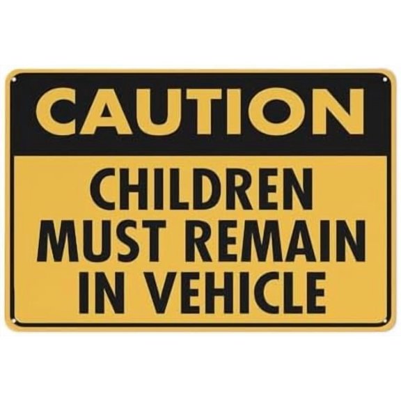 (2-Pack) Metal Tin Sign Caution Children Must Remain In Vehicle Sign Warning Sign Home Kitchen Farm Garden Garage Wall Decor 12X8 Inch