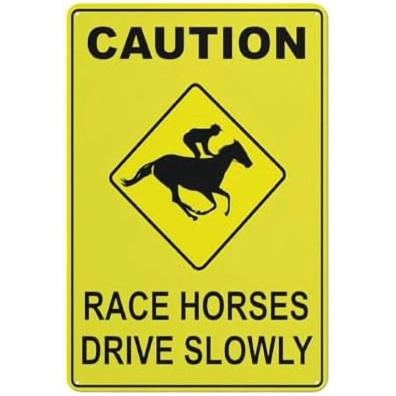 (2-Pack) Metal Tin Sign Caution Race Horses Drive Slowly Sign Signs Outdoor, Uv Printed 12 X 8 In, Weatherproof And Signs