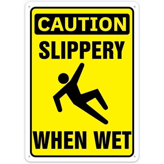 (2-Pack) Metal Tin Sign Caution Sign Slippery When Wet Sign 12 X 8 Inches Rust Free - Waterproof, Weatherproof And Fade Resistant - 4 Pre-Drilled Holes