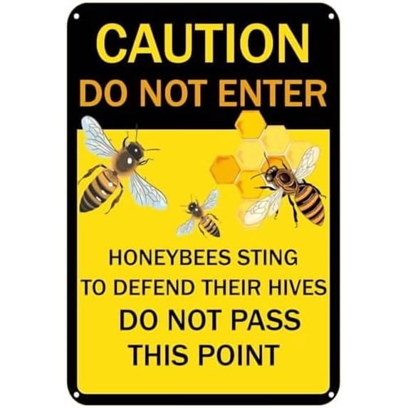 (2-Pack) Metal Tin Sign Caution No Trespassing Honeybees Sign,Caution Danger Do Not Enter Honeybees Man Cave Decor Warning Metal Signs,Bee Farm Tin Sign for Home Garden Yard Farmhouse Farm 12x8 Inch