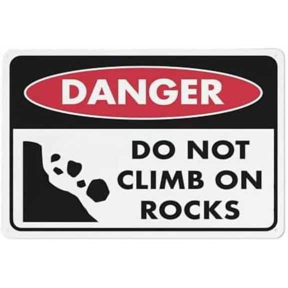 (2-Pack) Metal Tin Sign Danger Do Not Climb On Rocks Sign Funny Decor For House Door Office Business Yard,Rust Free Sign - 12"" X 8""