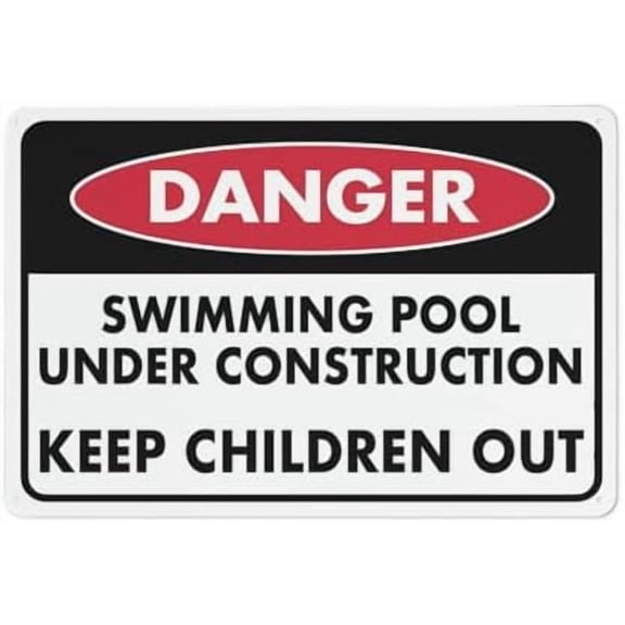(2-Pack) Metal Tin Sign Danger Swimming Pool Under Construction Children Keep Out Sign For House 12" X 8" Yard Sign, Premium Sun-Proof, Rust-Free