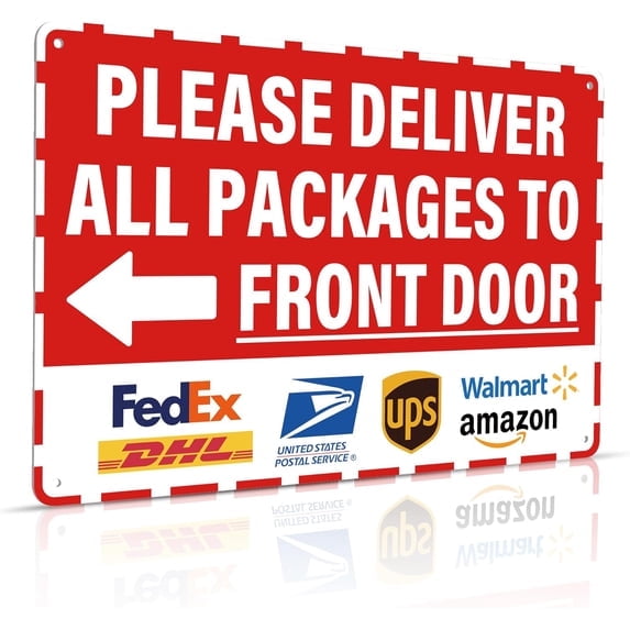 (2-Pack) Metal Tin Sign Delivery Instructions for My Packages from Amazon FedEx USPS UPS Indoor Outdoor Signs for Home Office Please Deliver All Packages to Back Door Sign