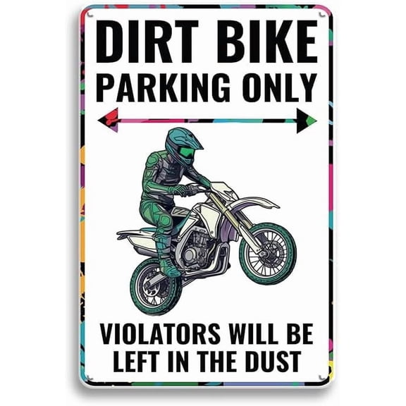 (2-Pack) Metal Tin Sign Dirt Bike Accessories Dirt Bike Sign Decor for Boy's Room Mancave Decor Dirtbike Motocross Gifts for Boys Dirt Bike Parking Only Sign