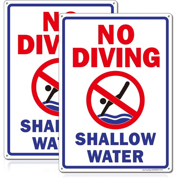 (2-Pack) Metal Tin Sign No Diving Pool Sign, No Diving Sign Shallow Water, -8x12 InchEngineer Grade Rust Free Reflective Aluminum, Fade Resistant, UV Protected, Weatherproof, Easy to Mount