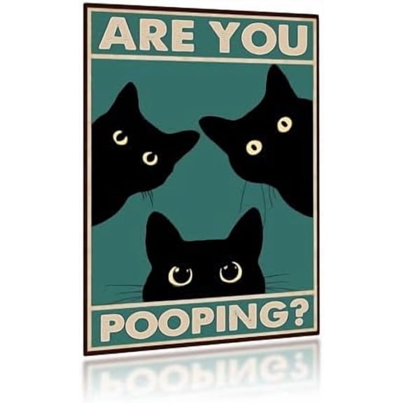 (2 Pack) Metal Tin Sign Funny Black Cat Sign Are You Pooping Sign Bathroom Washroom Toilet Wall Decor 8×12 Inch