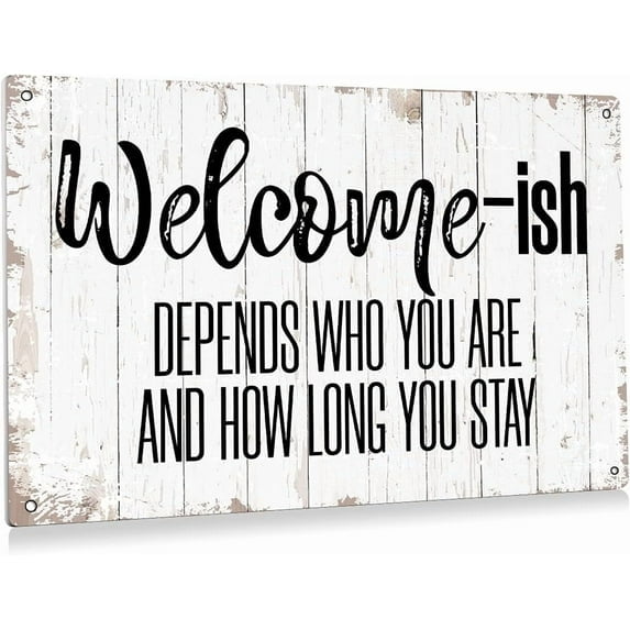 (2-Pack) Metal Tin Sign Funny Farmhouse Welcome Sign 8 x 12 in Metal Tin Sign - Wall Decor for Front Door - Rustic Welcome-ish Tin Sign for Home Porch Decor Gifts