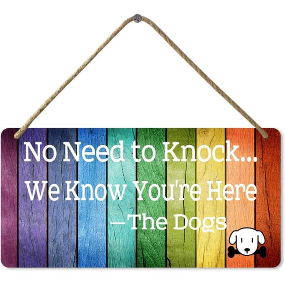 (2-Pack) Metal Tin Sign Funny Sign No Need to Knock We Know You're Here Sign, 12" x 8" Inch, the Dog Hanging Wall Art Do Not Disturb Sign
