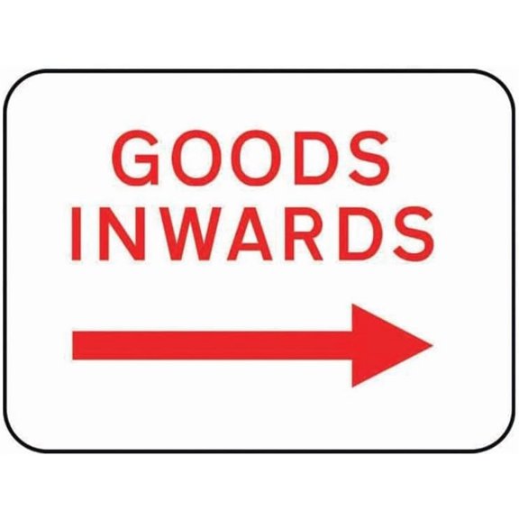 (2-Pack) Metal Tin Sign GOODS INWARDS ARROW RIGHT' ROAD SIGN Site Safety Sign 8x12 Inch Notice Danger Warning Caution for Outdoor & Indoor