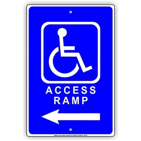 (2-Pack) Metal Tin Sign Handicap Access Ramp Direction Arrow Help Right and Left Sign 8"x12"