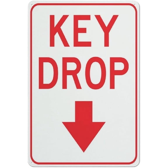 (2-Pack) Metal Tin Sign Key Drop Sign Reflective Warning Signage With Symbol For Indoor Outdoor Use Gift For Women Men 8x12 Inch