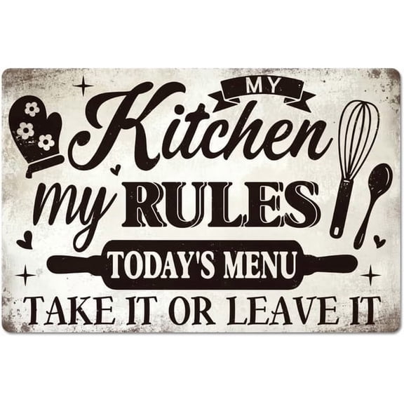 (2 Pack) Metal Tin Sign My Kitchen My Rules Sign "Today's Menu Take it or Leave it" Funny Words Vintage Painting Signs 12x8inch Retro Wall Art Plaque Poster for Home Kitchen Bar Club Restaurant