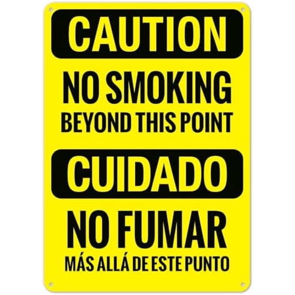 (2-Pack) Metal Tin Sign No Smoking Beyond This Point Bilingual OSHA Facility Signs 8x12 Inch - Clear Warning for Home & Business Use