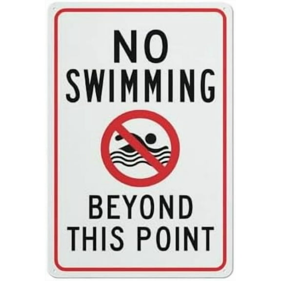 (2-Pack) Metal Tin Sign No Swimming Beyond This Point Sign 8""X12"" Rust Free Signs Outdoor, Sign For Home, Business, Yard
