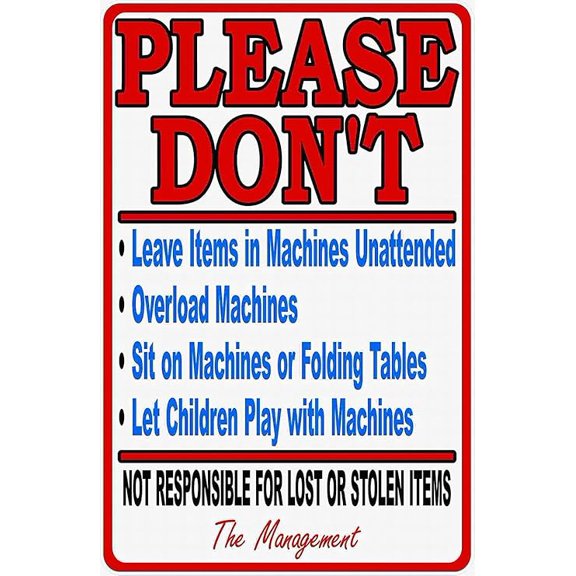 (2-Pack) Metal Tin Sign Notice Danger Warning 12x8 Sign Decor Laundromat Rules & Liability Sign