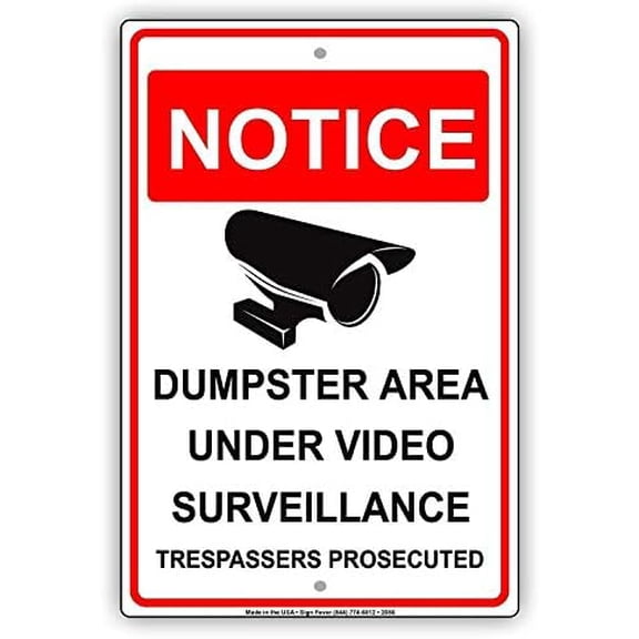(2-Pack) Metal Tin Sign Notice Dumpster Area Under Video Surveillance Trespassers Prosecuted Restriction Sign Business Sign 12X8 Inches Aluminum Metal Tin Sign