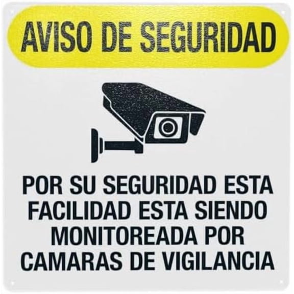 (2-Pack) Metal Tin Sign Notice For Your This Property Is Being Video Recorded Spanish Warning Sign, Notice Signs for Home Business Wall Caution Custom Decor 12 x 12 Inch