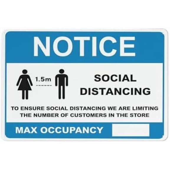 (2-Pack) Metal Tin Sign Notice Social Distancing Max Occupancy Blue Sign 8X12 Inch Rust Free Easy To Read & Sturdy Keep Out Outdoor Signs For Home Farm Yard