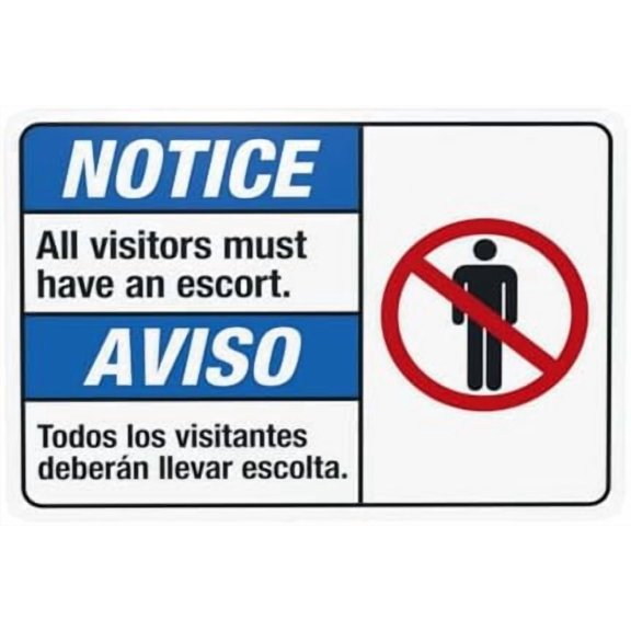 (2-Pack) Metal Tin Sign Notice All Visitors must Have An Escort Bilingual Warning Sign, Visitor Security Signs for Home Business Road Yard Garage Street Wall Safety Decor 12 x 8 Inch