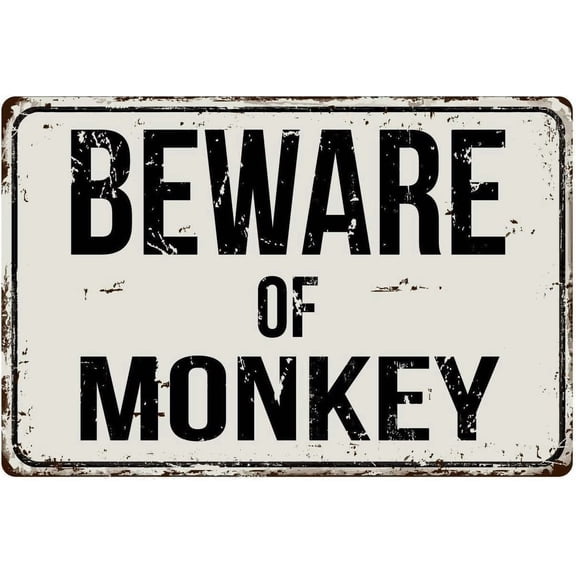 (2-Pack) Metal Tin Sign Outdoor Warning Sign Beware of Monkey Classic Plaque Vintage Sign Retro Home Bedroom Kitchen Sign Garden Patio Indoor Outdoor Wall Décor 8x12 inches