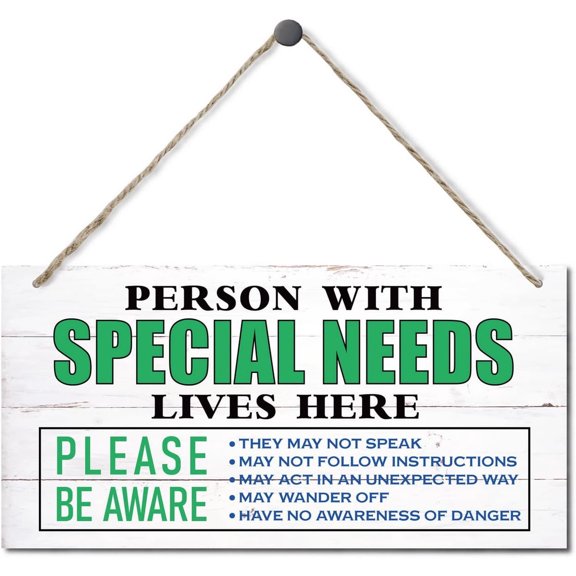 (2 Pack) Metal Tin Sign Person With Special Needs Lives Here Sign, Hanging Sign Home Decorative, Printed Wall Art Sign, Special Needs Awareness Sign, Please Be Aware Door Sign,12" x 8"