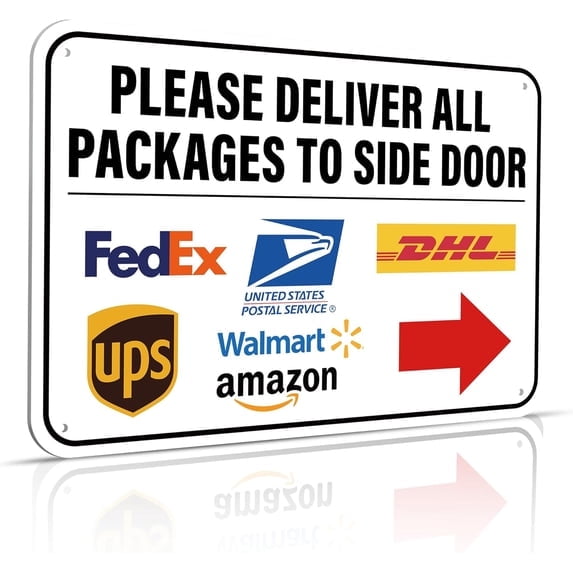 (2-Pack) Metal Tin Sign Please Deliver All Packages to Back Door Sign 12 x 8 Inches Delivery Instructions for My Packages Orders from Amazon, UPS, FedEx, USPS, UPS