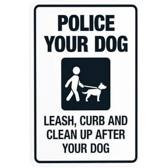 (2-Pack) Metal Tin Sign Police Your Dog Leash Curb And Clean Up After Your Dog Leash Your Dog Symbol Warning Sign, Curb Your Dog Signs for Business Home Wall Caution Custom Decor 8 x 12 Inch