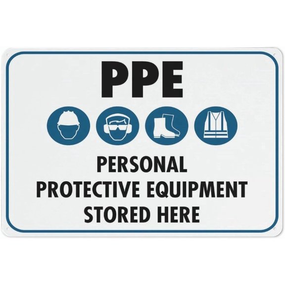 (2-Pack) Metal Tin Sign Ppe Personal Protective Equipment Stored Here Symbol Sign 12X8 Inch Uv Ink Printed For House And Business