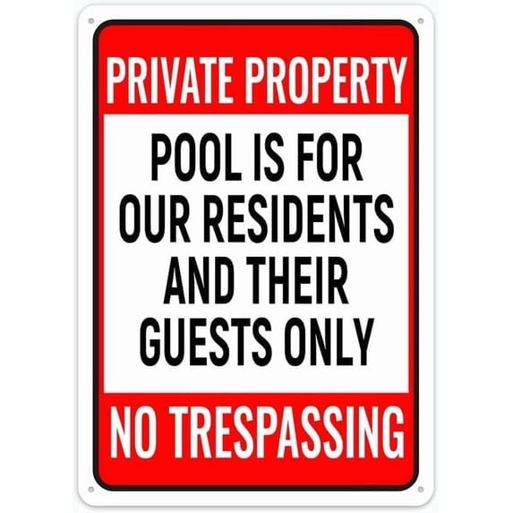 (2-Pack) Metal Tin Sign Private Property Pool Residents Guests Only No Trespassing Rustic Sign , Outdoor Wall Decor for Cafe Bar Kitchen, Pool Access Restriction Sign, 8x12 Inch