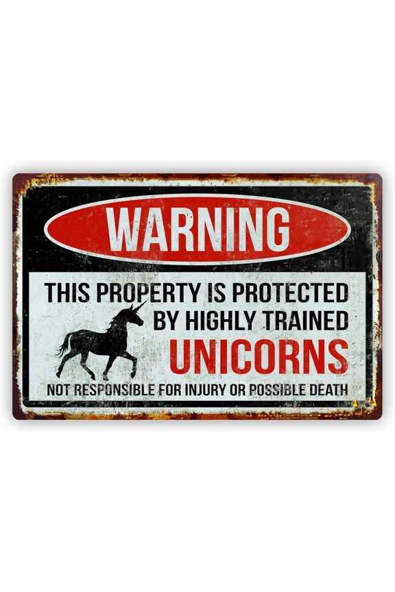 (2-Pack) Metal Tin Sign Products Funny Warning Sign This Property Protected by Highly Trained Unicorns 8x12