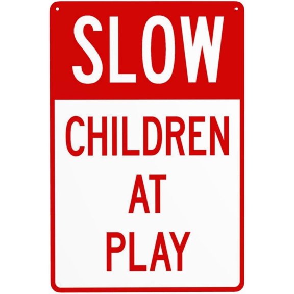 (2-Pack) Metal Tin Sign Slow Children At Play Red Street Sign, Vintage Safety Decor For Business Home, Traffic Warning Caution Plaque, 8x12 Inch