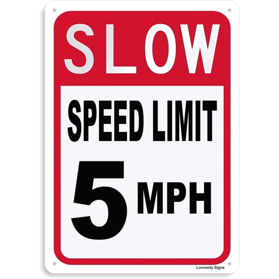 (2-Pack) Metal Tin Sign Slow Down Speed Limit 5 MPH Sign, 8x12 Inch, Street Signs for Outdoor Use
