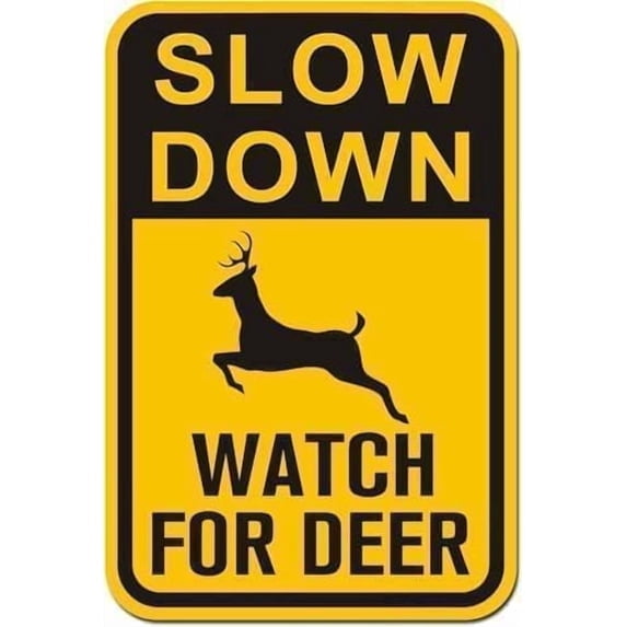 (2-Pack) Metal Tin Sign Slow Down Watch For Deer Rustproof Aluminum Sign, Caution Plaque For Streets Woods, Deer Wildlife Awareness Sign, 8x12 Inch