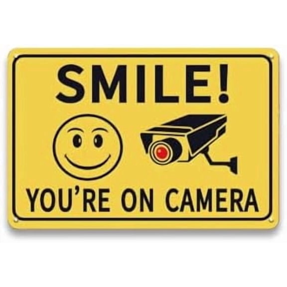 (2 Pack) Metal Tin Sign Smile You're on Camera Signs - 8 x 12 inch Video Surveillance Signs Outdoor, Security Camera Signs Warning, Smile Your on Camera Signs for Home Securit