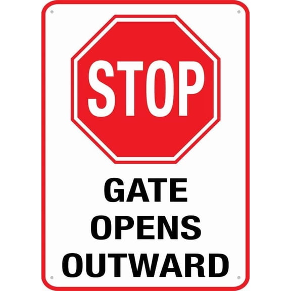 (2-Pack) Metal Tin Sign Stop Gate Opens Outward 8 X 12 Inches Rust Free - Uv Protected, Waterproof, Weatherproof And Fade Resistant - 4 Pre-Drilled Holes