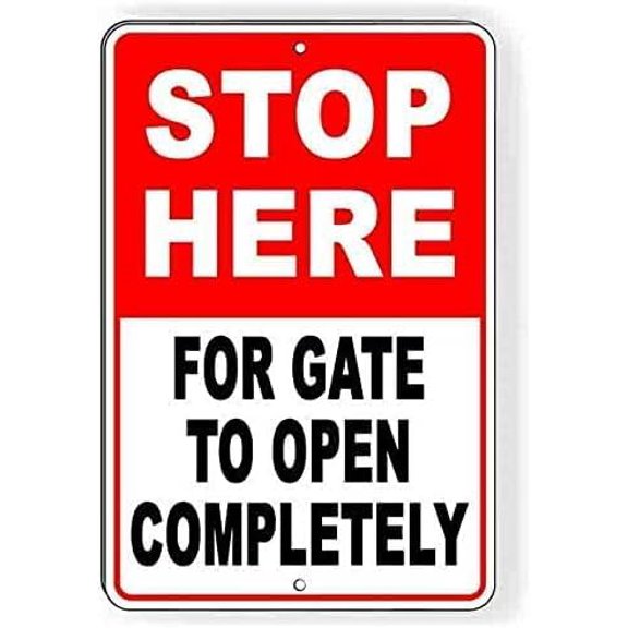 (2-Pack) Metal Tin Sign Stop Here for Gate to Open Completely Metal Sign Entry Button 8X12 Inch