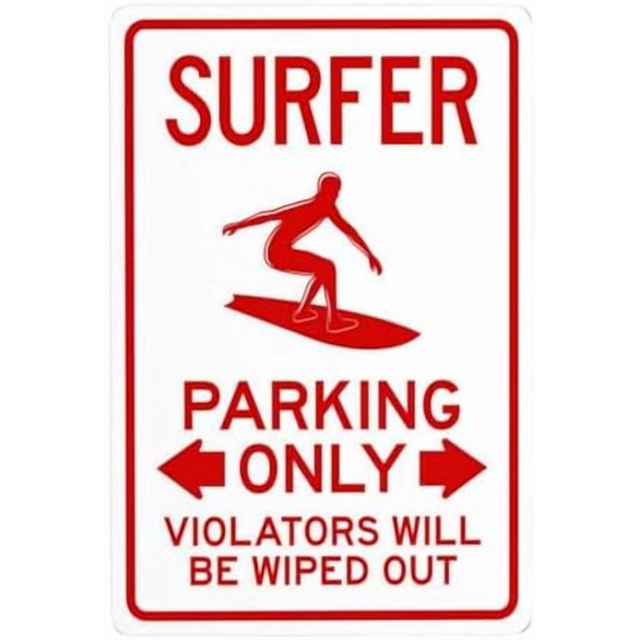 (2-Pack) Metal Tin Sign Surfer Parking Only Violators Will Be Wiped Out Warning Signs, Cautions Sign, Posted Signs for Street Business Wall Decor 8 x 12 Inch